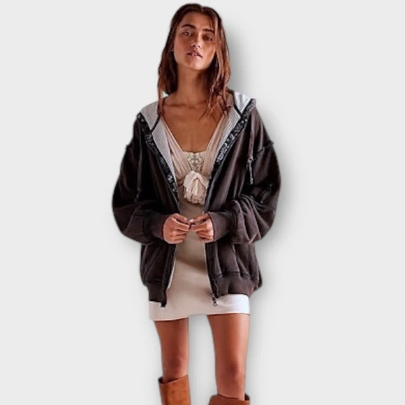 Free People We The Free By Your Side Lined Hoodie Washed Black XS - Picture 2 of 8